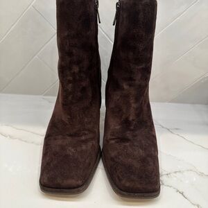 Sam Edelman Irie Brown Suede Ankle Boots Block Heel Square toe